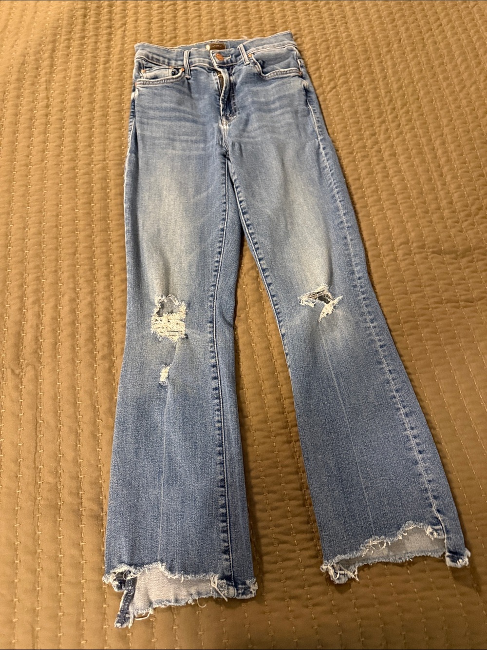 MOTHER Light Blue Distressed Flare Jeans